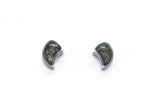 Silver Green Amber Stud Earrings 12 x 8mm