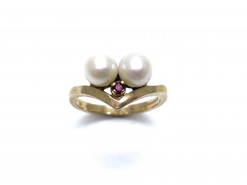 9ct Pearl and Ruby Ring