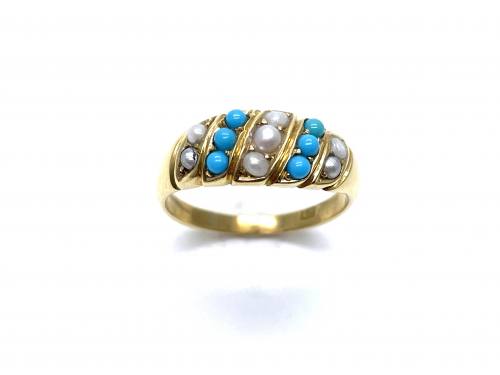 An Old Turquoise & Seed Pearl Ring