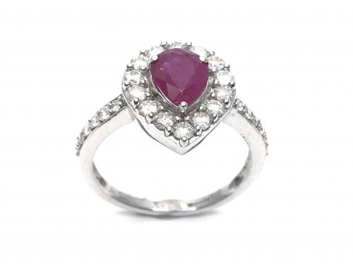 9ct Ruby & Diamond Pear Shape Cluster Ring 0.75ct