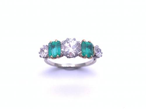 An Old Emerald & Diamond 5 Stone Ring