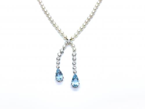 18ct Pearl Diamond & Aquamarine Necklet