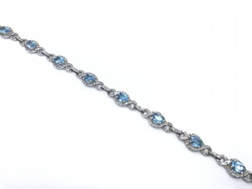 9ct White Gold Topaz & Diamond Bracelet 7 inch