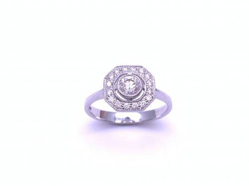 18ct White Gold Octagonal Diamond Halo Ring
