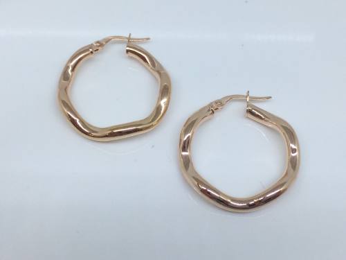 9ct Rose Gold Wavy Hoops 34mm