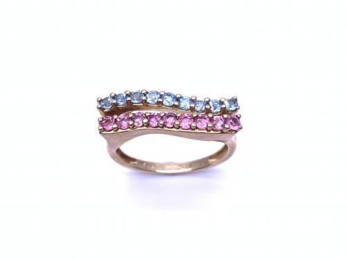 9ct Pink & Blue Topaz Wave Ring