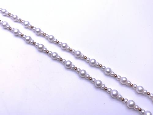 Cultured Pearl & Gold Bead Necklet
