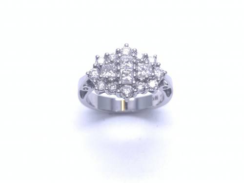 18ct white Gold Diamond Cluster Ring 1.10ct