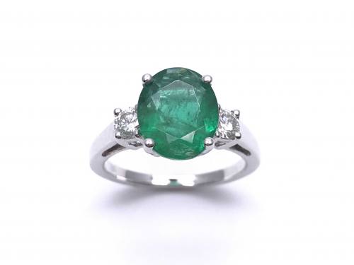 18ct White Gold Emerald & Diamond 3 Stone Ring