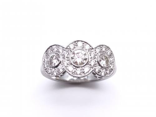 18ct White Gold Diamond 3 Stone Halo Ring