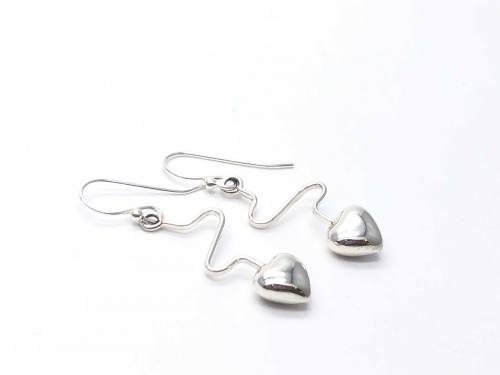 Silver Drop Heart Earrings 40mm