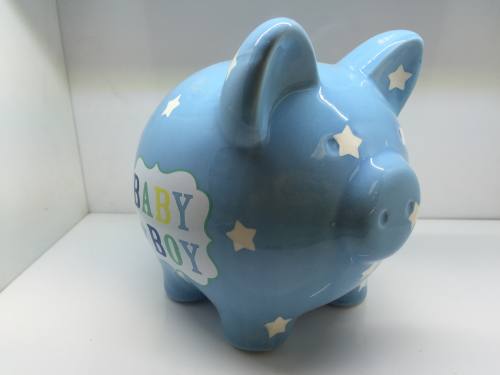 Baby Boy Heart & Star Piggy Bank