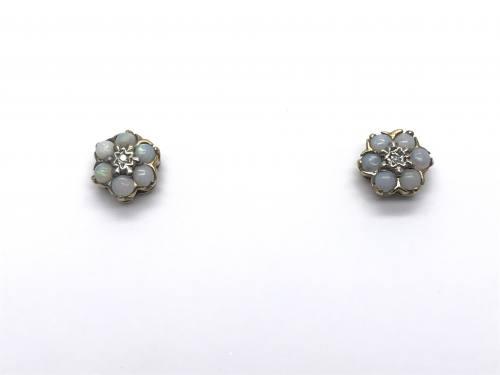9ct Opal & Diamond Cluster Earrings
