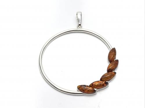 Silver Marquise set Amber Large Hoop Pendant
