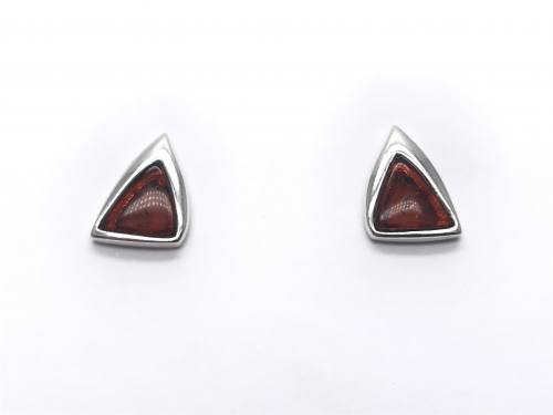 Silver Amber Triangle Stud Earrings