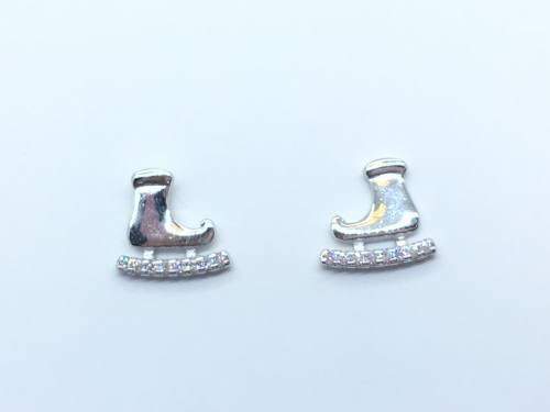 Silver CZ Ice Skate Stud Earrings