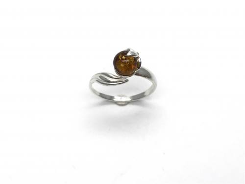 Silver Amber Round Ball Ring