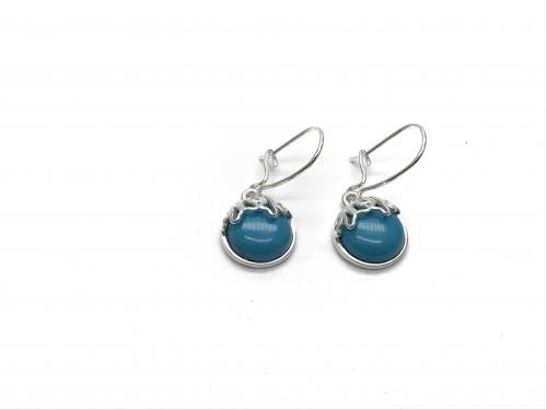Silver Reconstituted Turquoise Drop Earrings