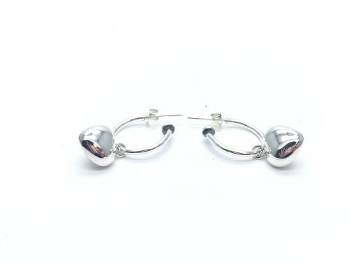 Silver Hoop Earrings With Heart Drop