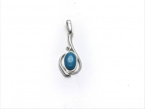 Silver Reconstituted Turquoise Shaped Pendant