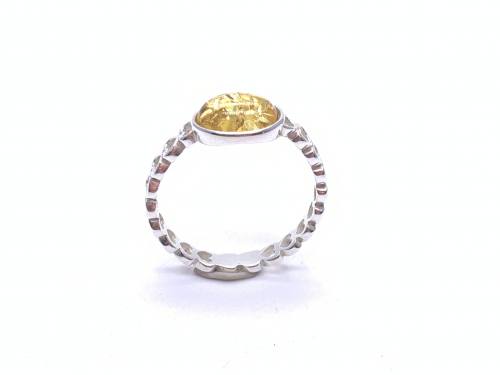 Silver Oval Amber Heart Band Ring