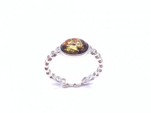 Silver Oval Amber Heart Band Ring