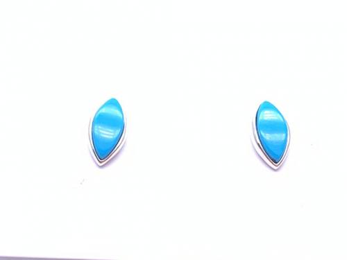 Silver Turquoise Eye Shaped Stud Earrings