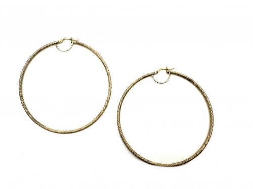 9ct Yellow Gold Patterned Hoop Earrings 60mm