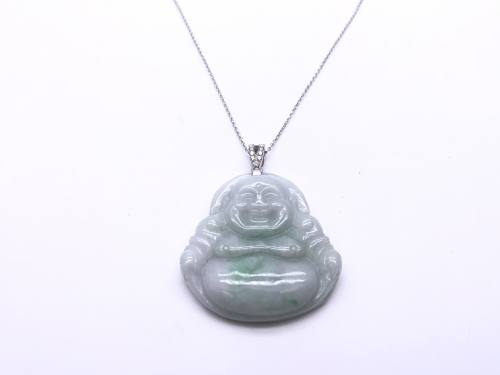 18ct White Gold Diamond Jade Buddha Pendant