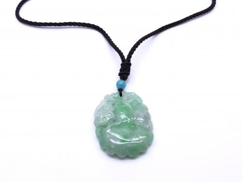 Enhanced Jade Pendant With Brown Braided Necklet