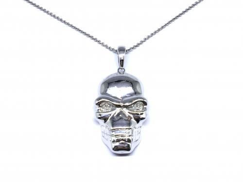 9ct White Gold Diamond Skull Pendant & Chain