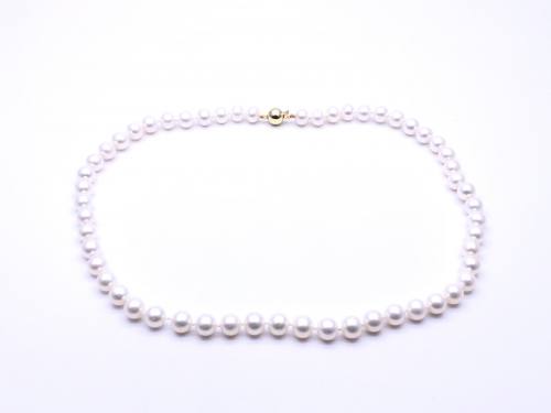 9ct Yellow Gold White Cultured Pearl Necklet 17 in