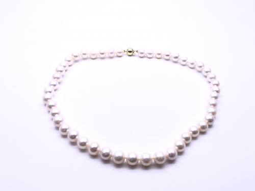 9ct Yellow Gold White Cultured Pearl Necklet 10mm