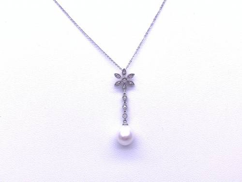 9ct Cultured Pearl & Diamond Pendant 0.05ct