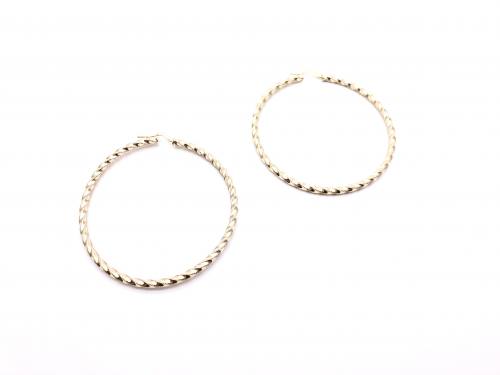 9ct Yellow Gold Twisted Hoop Earrings 60mm