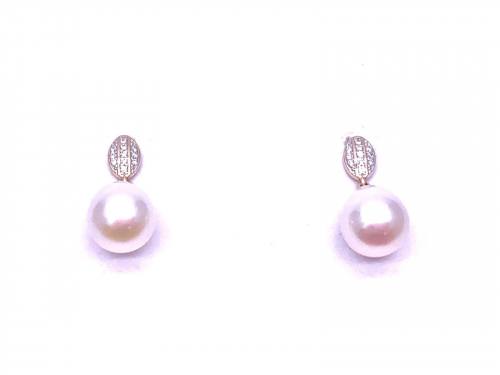 9ct Yellow Gold Pearl & Diamond Earrings 0.08ct