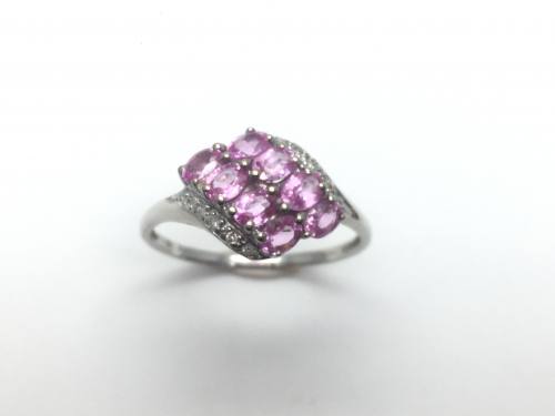 9ct Pink Sapphire & Diamond Cluster