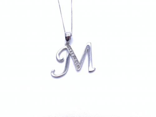 9ct Diamond Initial M Pendant & Chain
