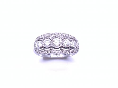 18ct White Gold Art Deco Style 5 Stone Ring 0.91ct