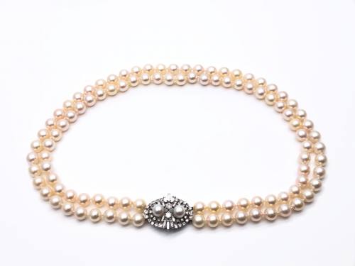 Diamond Cultured Pearl Double String