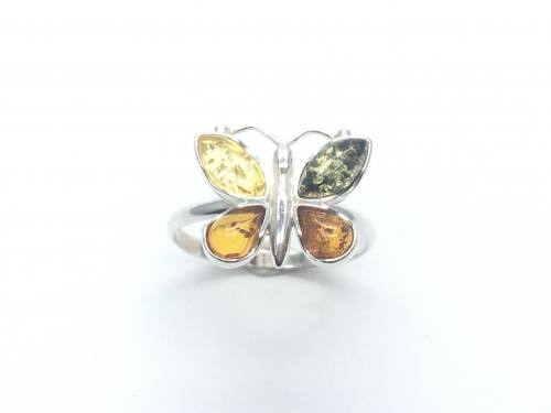 Silver Multi Amber Butterfly Ring