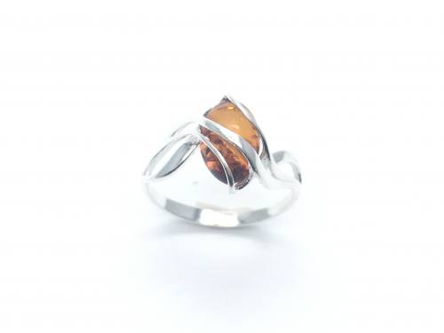 Silver Fancy Marquise Shaped Amber Ring