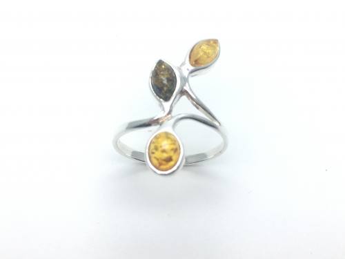 Silver Multi Amber Ring