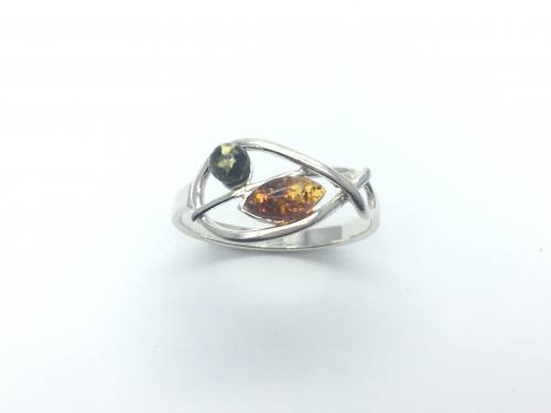 Silver Multi Amber Ring