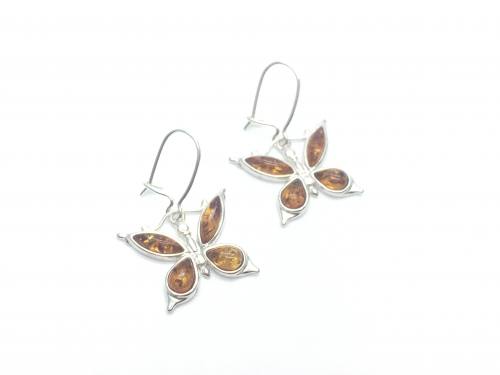 Silver Amber Butterfly Earrings