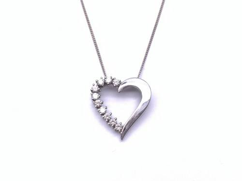 9ct White Gold CZ Heart Pendant & Chain