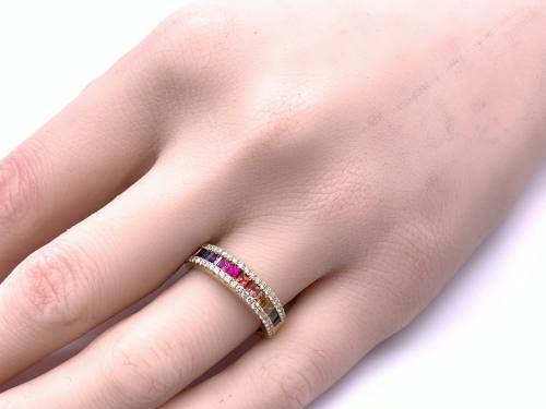 18ct Yellow Gold Multi-Sapphire & Diamond Ring