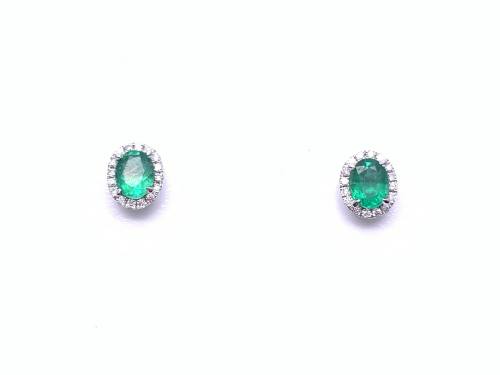 18ct White Gold Emerald & Diamond Earrings