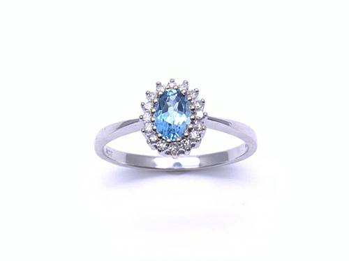 9ct White Gold Blue Topaz & Diamond Cluster Ring