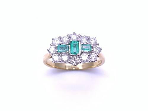 18ct Yellow Gold Emerald & Diamond Cluster Ring